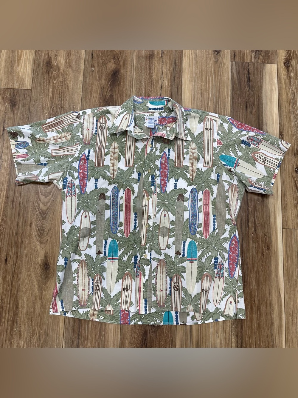 VTG 80s 90s Reyn Spooner Hawaiian Shirt Palm Trees Surf Surfboard Tropical, XL